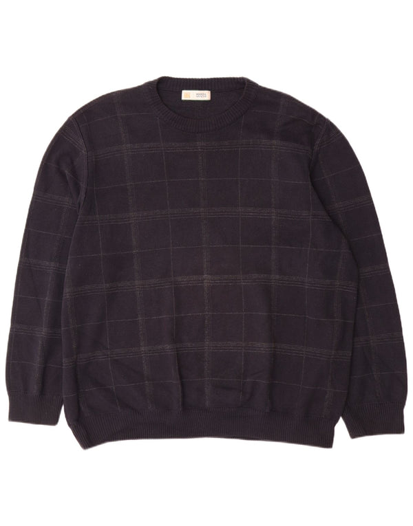 Maglione maglione girocollo da uomo Marks & Spencer XL in cotone a quadri blu navy
