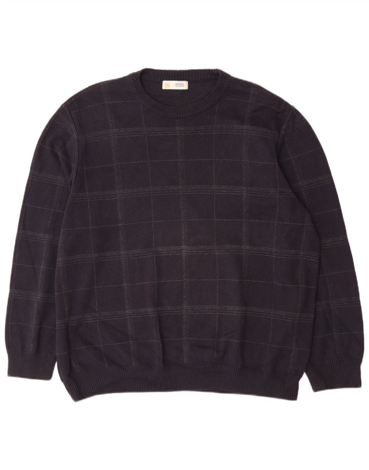 Maglione maglione girocollo da uomo Marks & Spencer XL in cotone a quadri blu navy