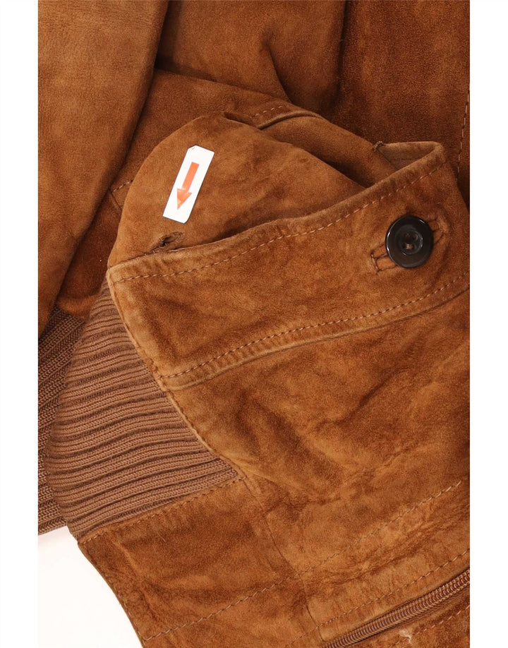 Giubbotto bomber vintage in pelle scamosciata da uomo IT 46 piccolo beige