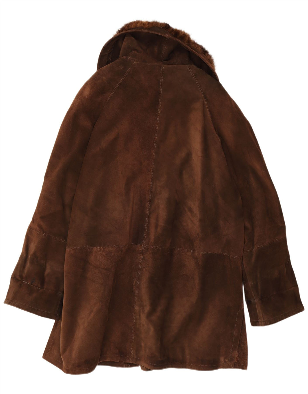 Soprabito oversize in pelle scamosciata vintage da donna IT 46 grande in pelle marrone