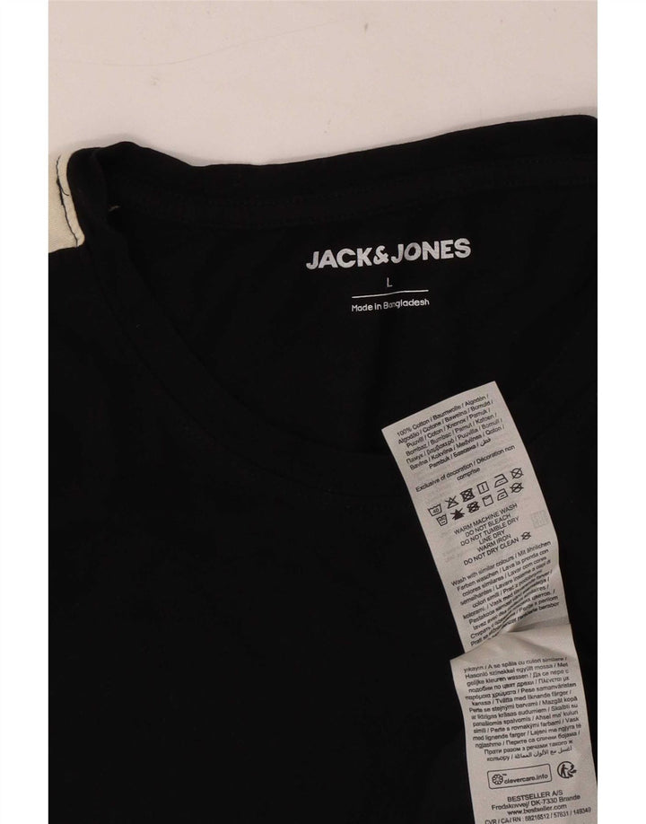 Jack & Jones T-shirt da uomo Top Large in cotone color block nero