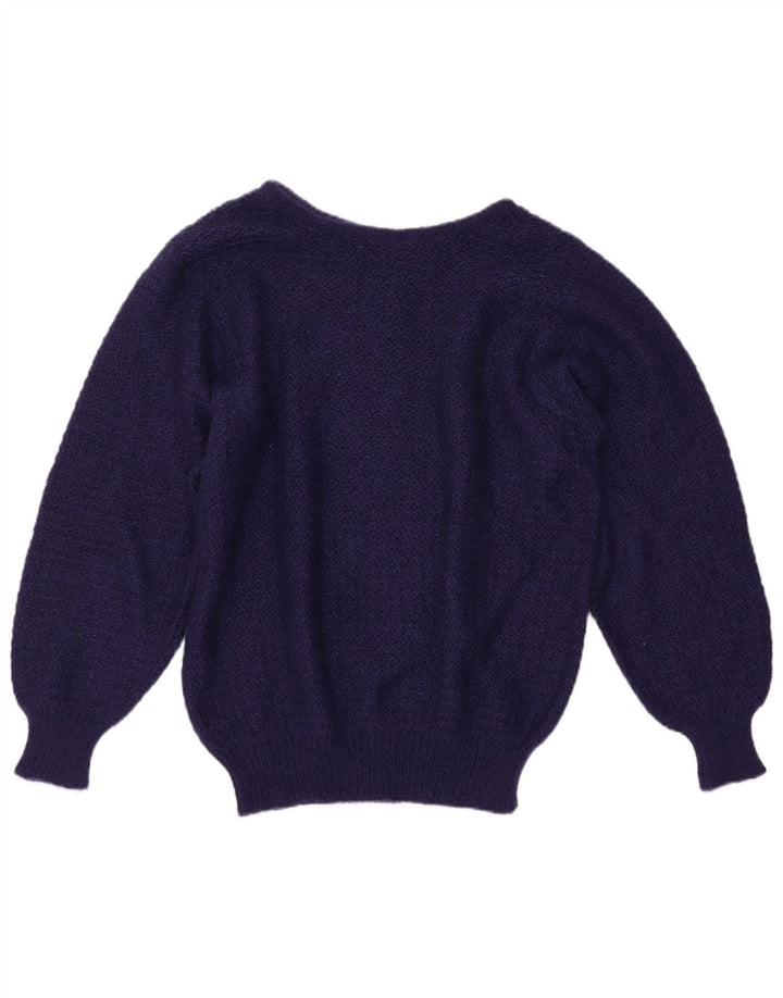 Maglione maglione con scollo a barca da donna VINTAGE UK 16 grande mohair blu navy