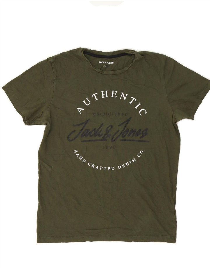 JACK & JONES Mens Graphic T-Shirt Top Medium Khaki Cotton Vintage Jack & Jones and Second-Hand Jack & Jones from Messina Hembry 