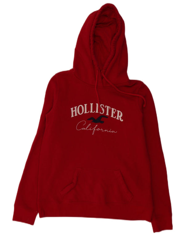 Felpa con cappuccio oversize con grafica Hollister da donna UK 10 Small Rosso Cotone