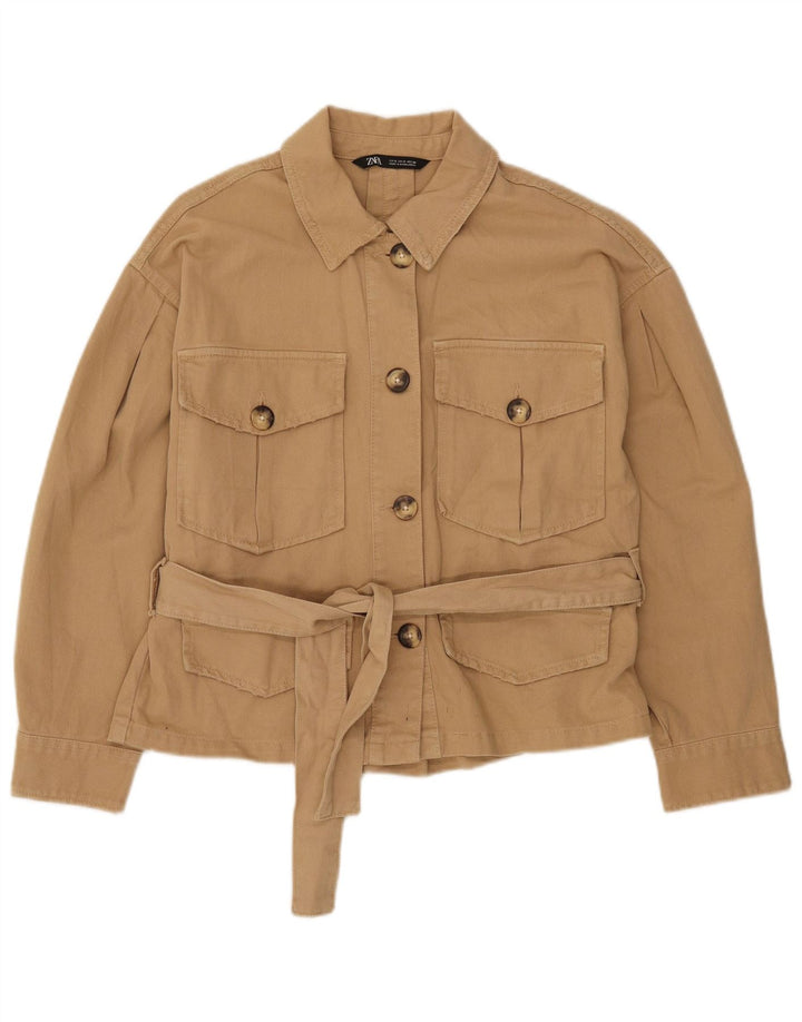 Giacca utilitaria oversize con maniche a 3/4 da donna Zara UK 10 piccola in cotone beige