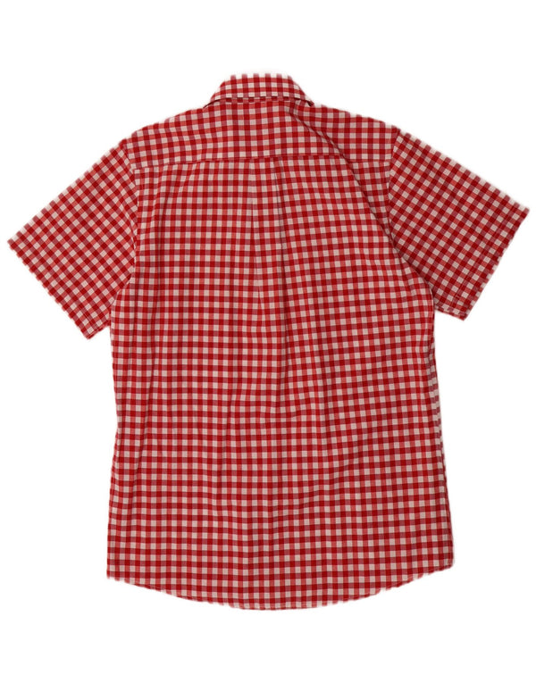 Almsach Mens Short Sleeve Shirt Size 37/38 Small Red Gingham Polyester