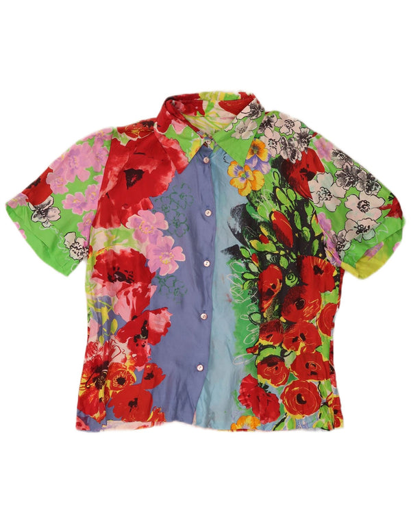 Camicetta vintage da donna a maniche corte UK 10 piccolo floreale multicolore