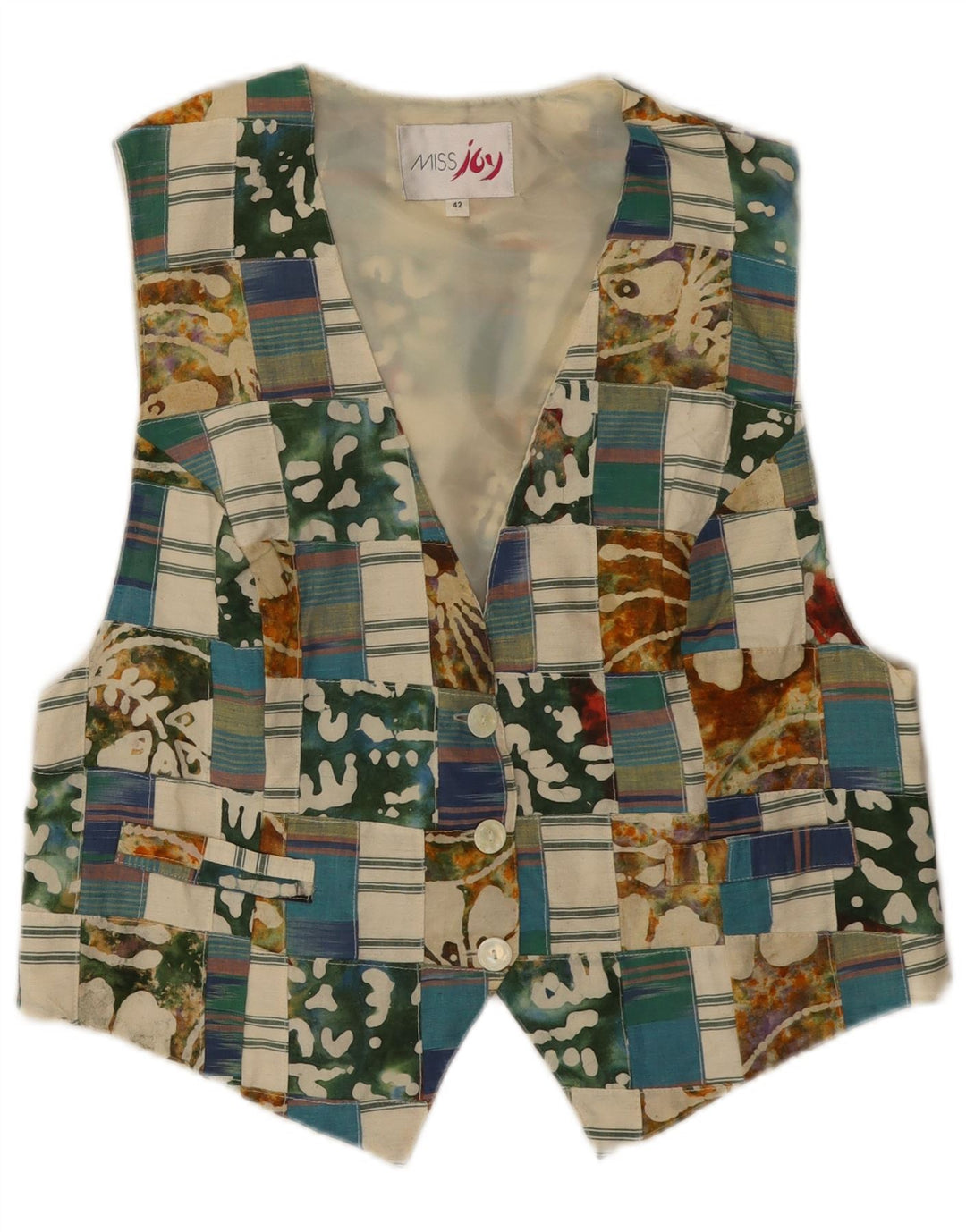 MISS JOY Gilet da donna EU 42 Grande cotone patchwork multicolore