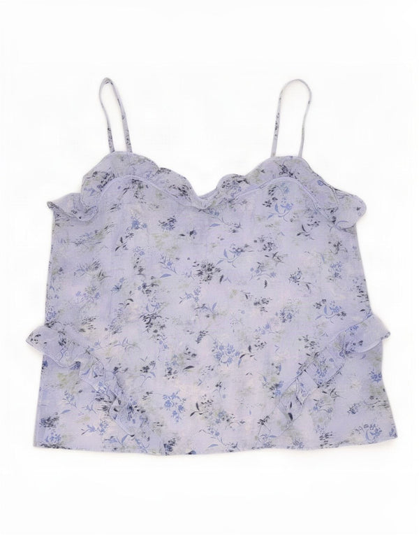 Marks & Spencer - Canottiera da donna con volant sul davanti, UK 10, piccola, blu floreale