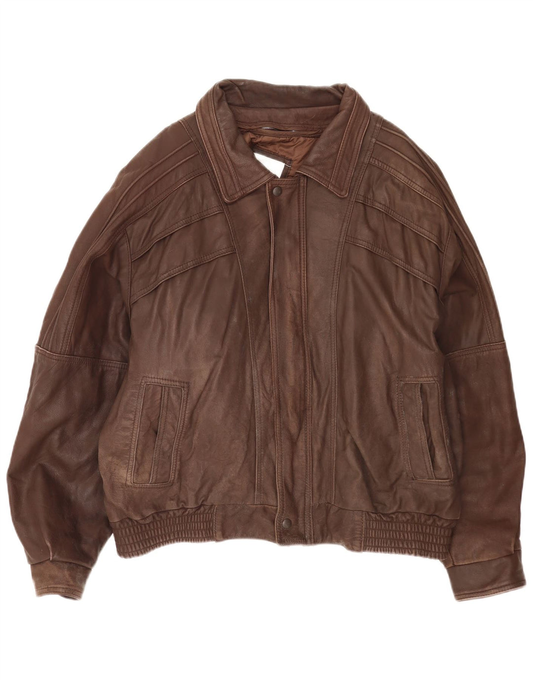 Giacca in pelle vintage da uomo vestibilità ampia IT 50 grande in pelle marrone
