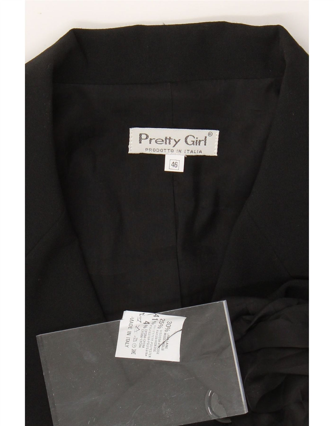 Giacca blazer a 3 bottoni lunga da donna VINTAGE IT 46 grande poliestere nero