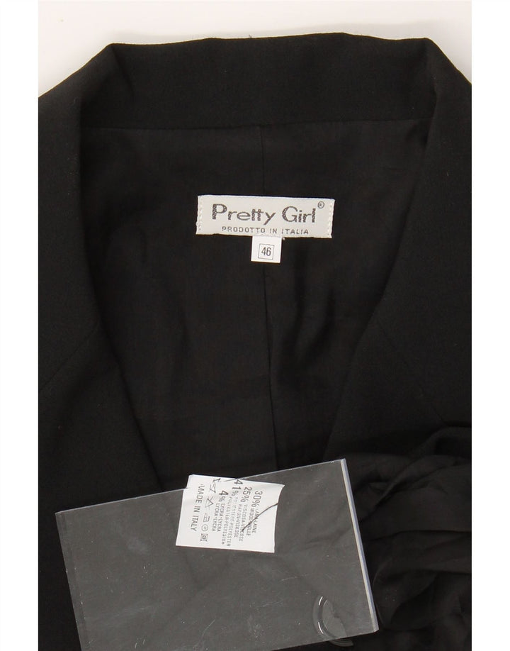 Giacca blazer a 3 bottoni lunga da donna VINTAGE IT 46 grande poliestere nero