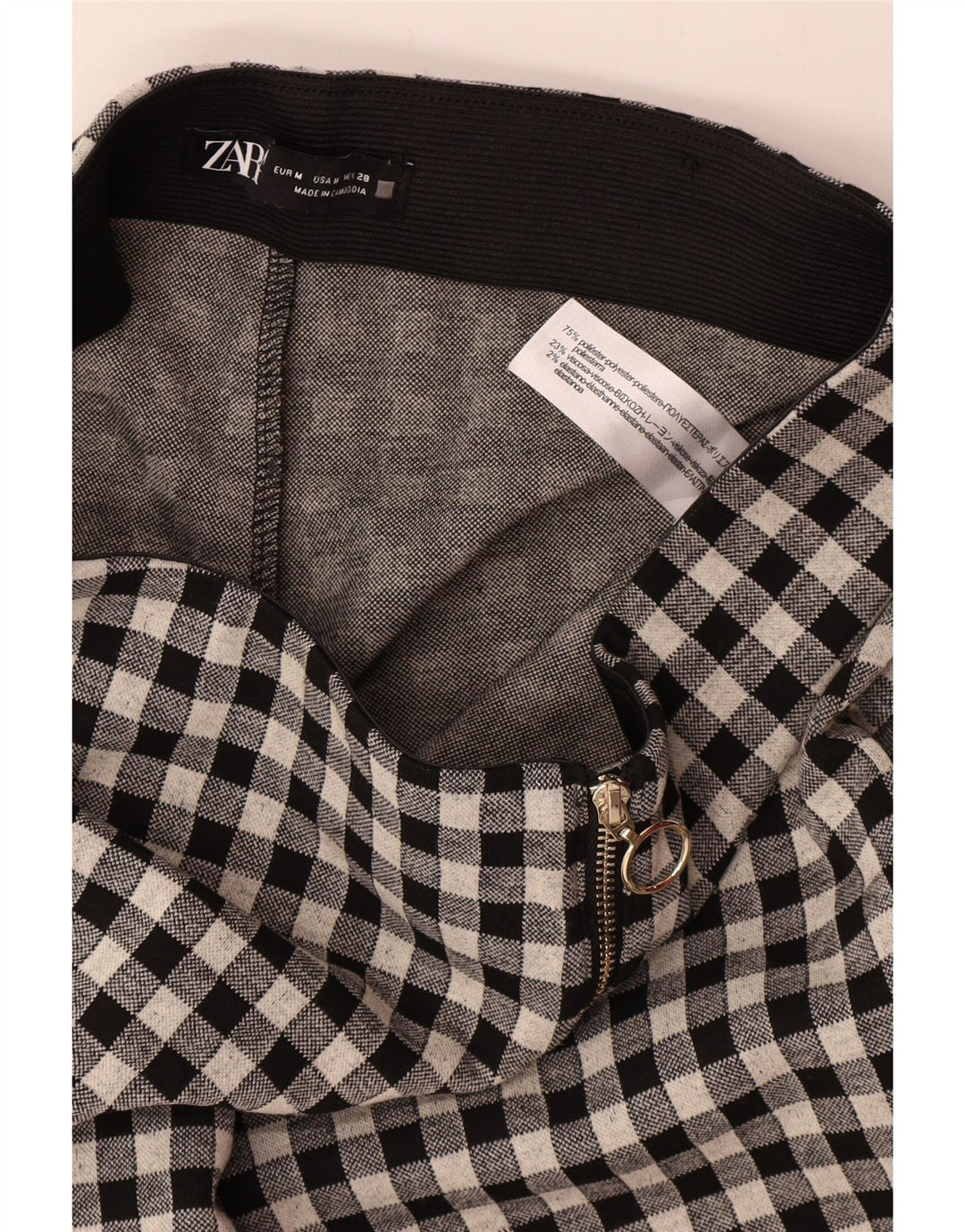 Pantaloni casual skinny da donna Zara medi W28 L29 poliestere a quadretti neri