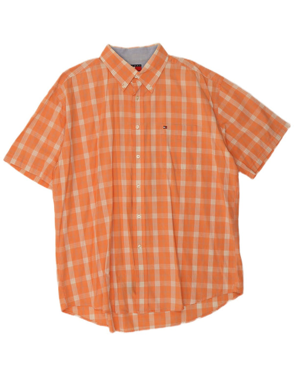 Camicia a maniche corte da uomo Tommy Hilfiger XL in cotone a quadri arancione