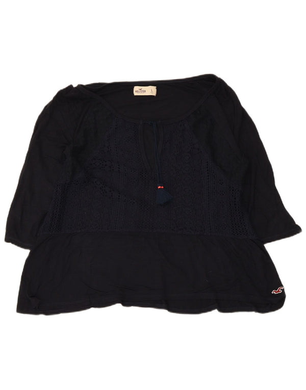 Camicetta Hollister da donna corta con maniche a 3/4 UK 14 Large Blu Navy
