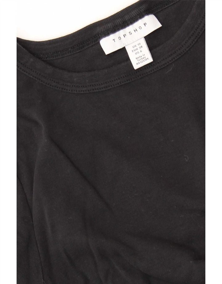 Topshop Donna Crop Top Manica Lunga UK 10 Piccolo Nero