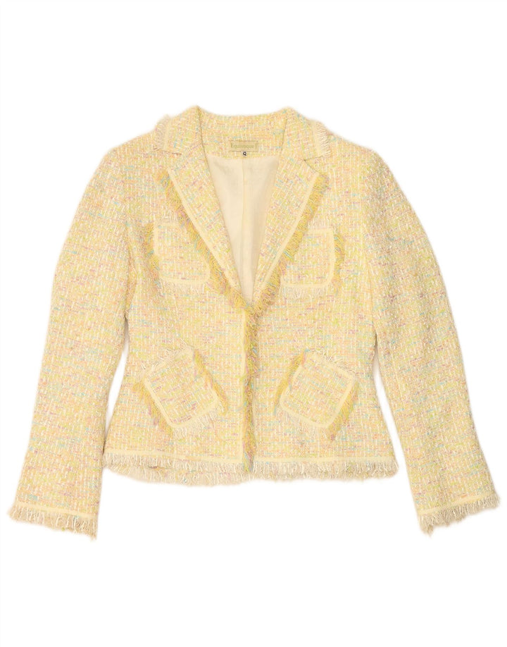 Giacca blazer aperta da donna vintage EU 42 grande cotone chiazzato giallo