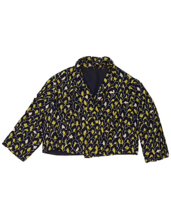 Giacca bolero vintage da donna con maniche a 3/4 UK 12 medio blu navy geometrico
