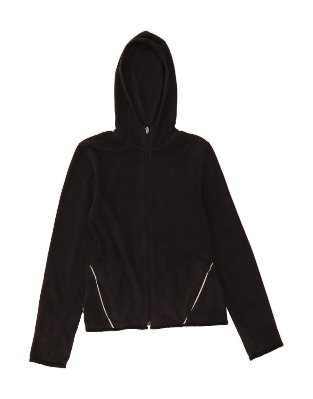 ADIDAS Womens Hooded Fleece Jacket UK 12 Medium Black Polyester Vintage Adidas and Second-Hand Adidas from Messina Hembry 