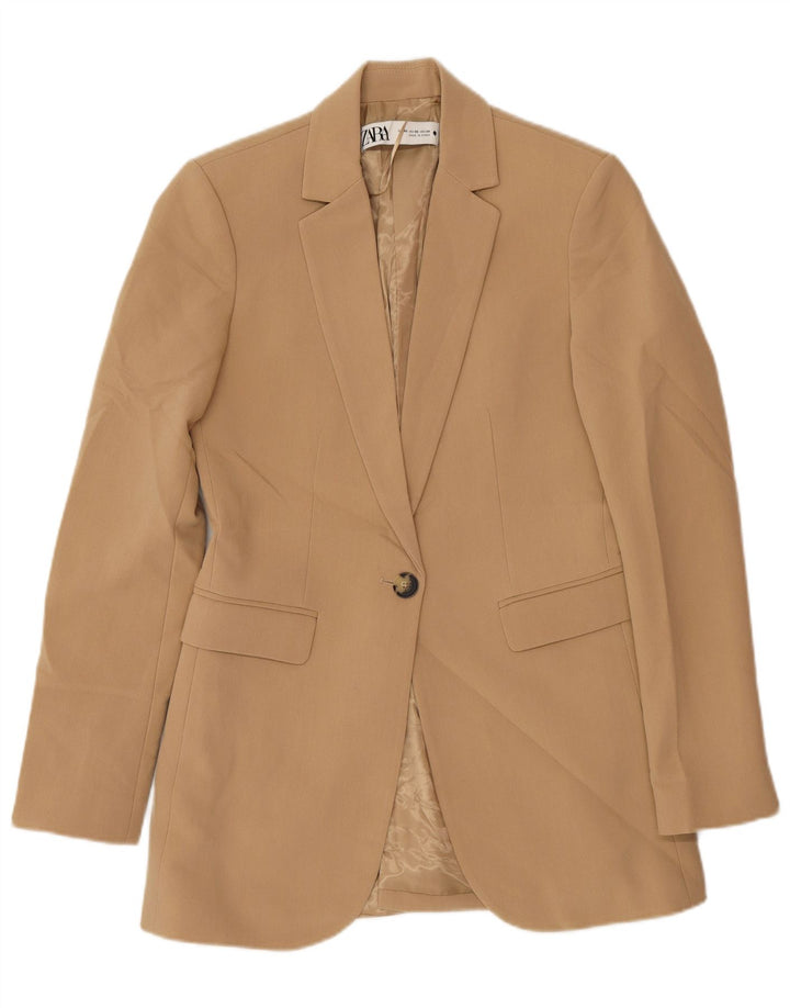 Giacca blazer a 1 bottone da donna Zara UK 6 XS poliestere beige