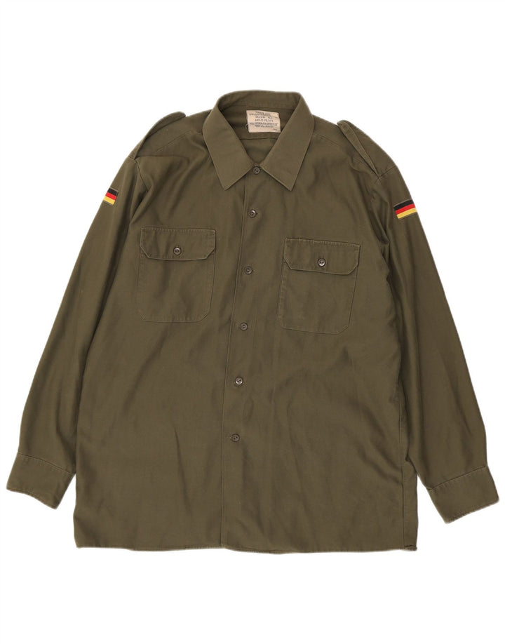 Camicia militare vintage da uomo grande in poliestere kaki