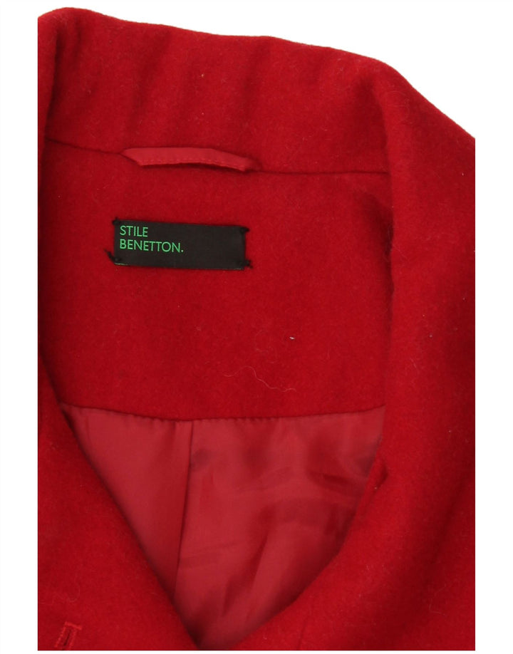 BENETTON Womens Overcoat UK 6 XS Red Wool