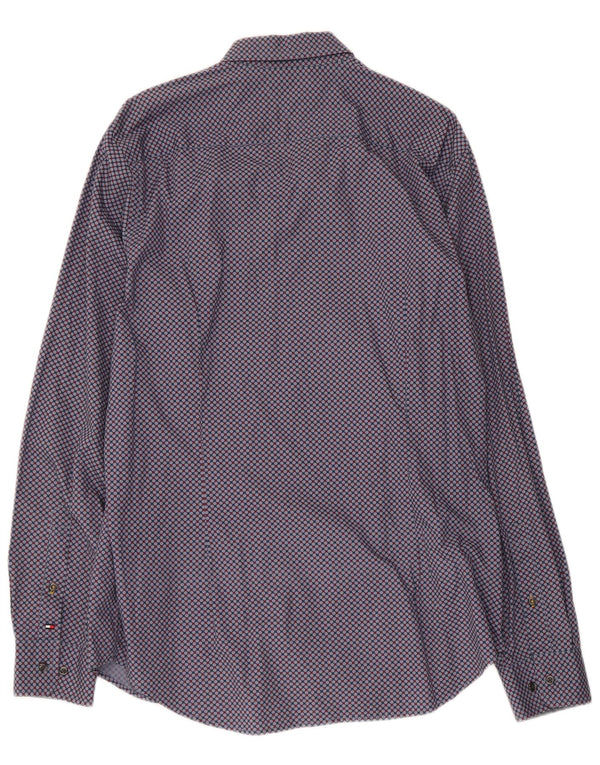 Camicia slim fit da uomo Tommy Hilfiger XL in cotone geometrico blu