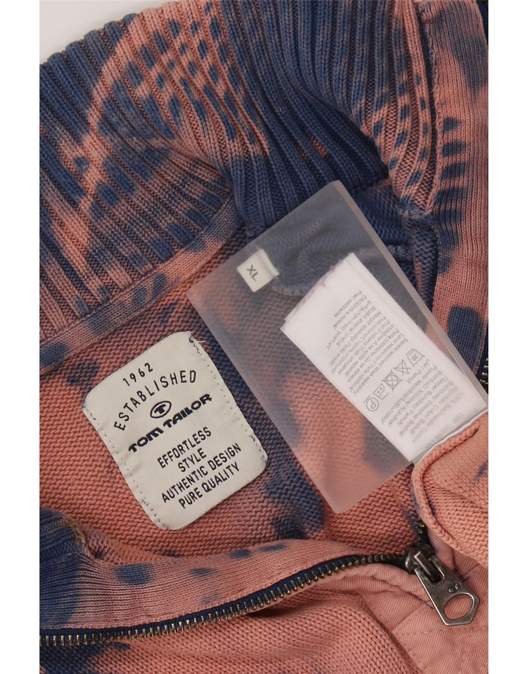 TOM TAILOR Maglione da uomo con zip e collo XL in cotone tie-dye blu