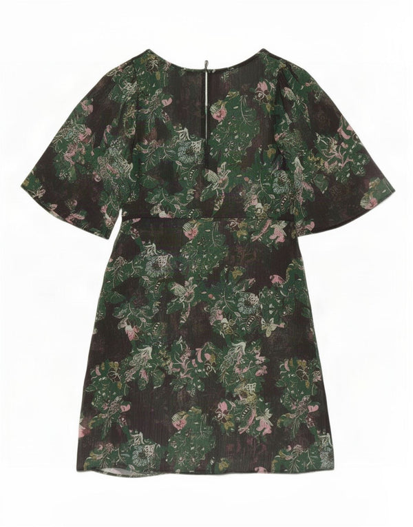 Abito a trapezio trasparente da donna Zara con maniche a 3/4 UK 6 XS verde floreale