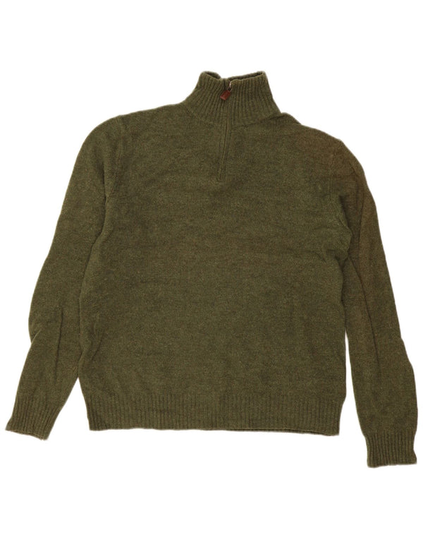 J. Crew Maglione da uomo con zip e collo in lana verde medio