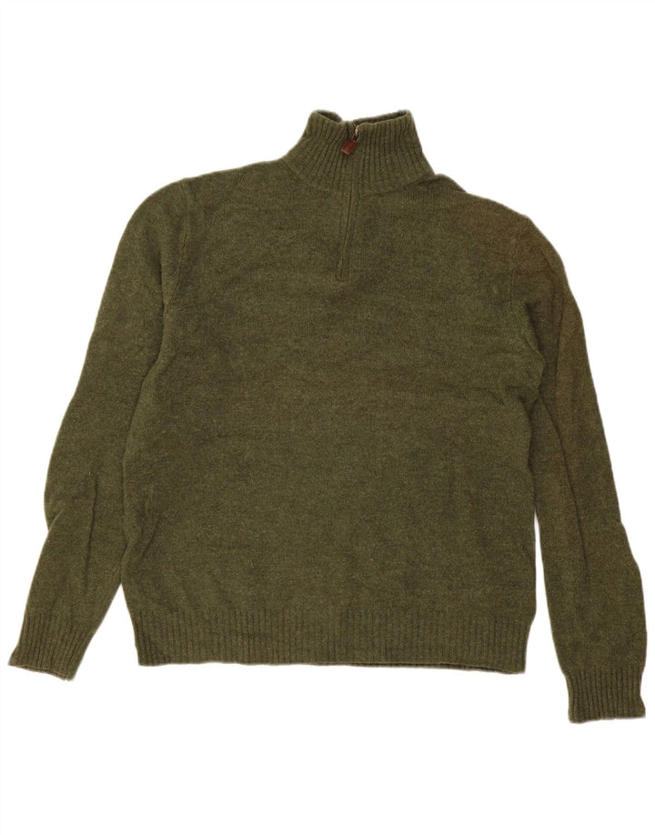 J. Crew Maglione da uomo con zip e collo in lana verde medio