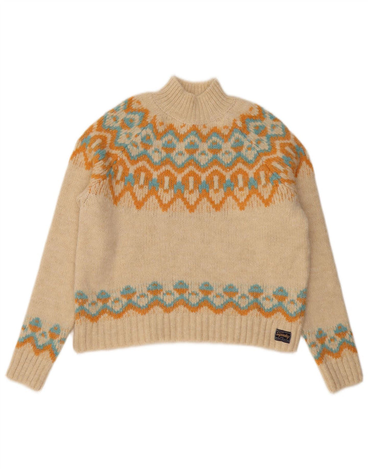 Maglione maglione da donna con collo alto Superdry UK 12 Beige medio Fair Isle