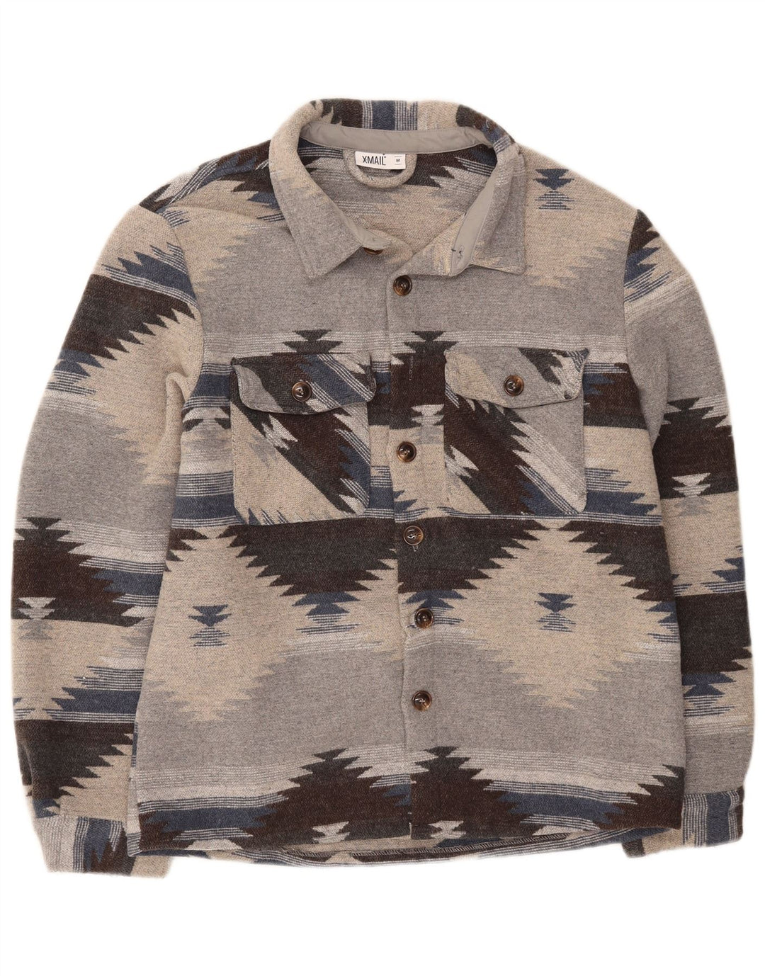 X-Mail Camicia da uomo overshirt in flanella Poliestere geometrico grigio medio