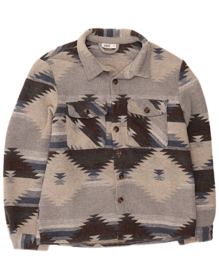X-Mail Camicia da uomo overshirt in flanella Poliestere geometrico grigio medio
