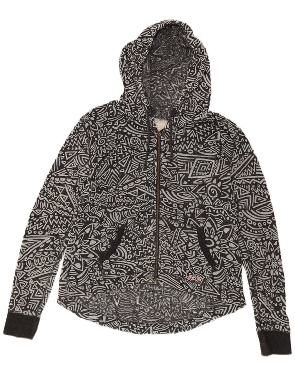 Maglione con cappuccio e zip da donna BILLABONG UK 14 cotone Fair Isle nero medio