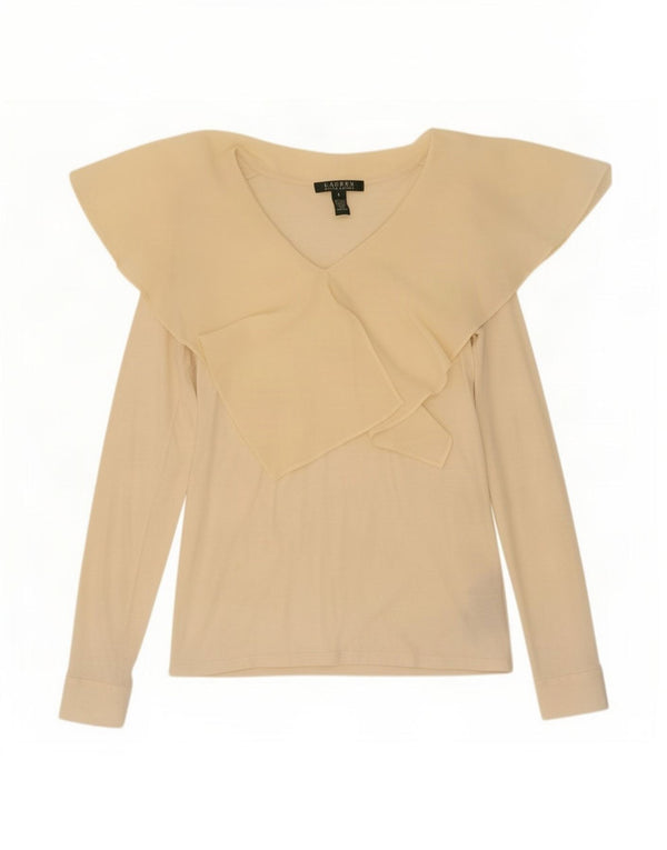 Camicetta a maniche lunghe da donna Ralph Lauren Top UK 8 Small in viscosa bianco sporco