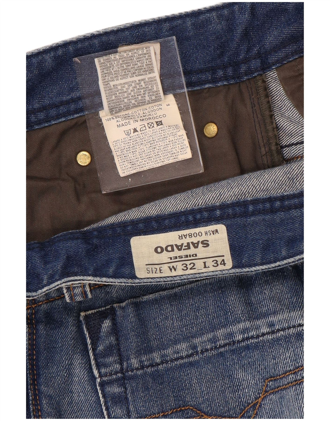 DIESEL Jeans dritti effetto consumato Safado da donna W32 L34 cotone blu