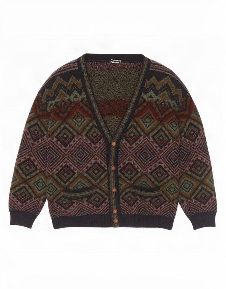 Maglione cardigan da uomo Pimet XL in lana geometrica multicolore