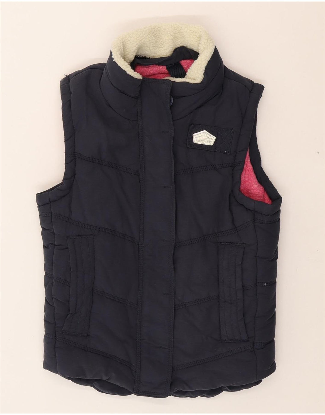 SUPERDRY Womens Padded Gilet UK 10 Small Navy Blue Cotton Vintage Superdry and Second-Hand Superdry from Messina Hembry 