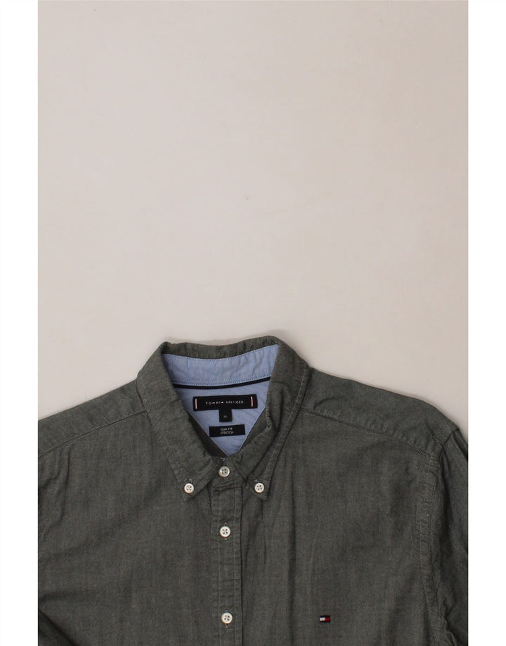 TOMMY HILFIGER Mens Slim Fit Shirt XL Grey Cotton Vintage Tommy Hilfiger and Second-Hand Tommy Hilfiger from Messina Hembry 