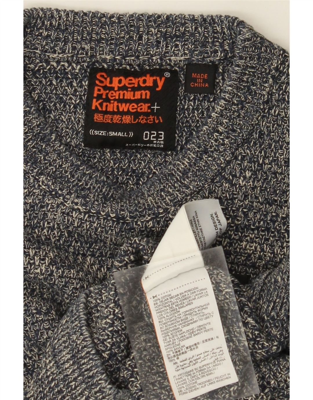 Maglione da uomo girocollo SUPERDRY piccolo cotone screziato blu navy