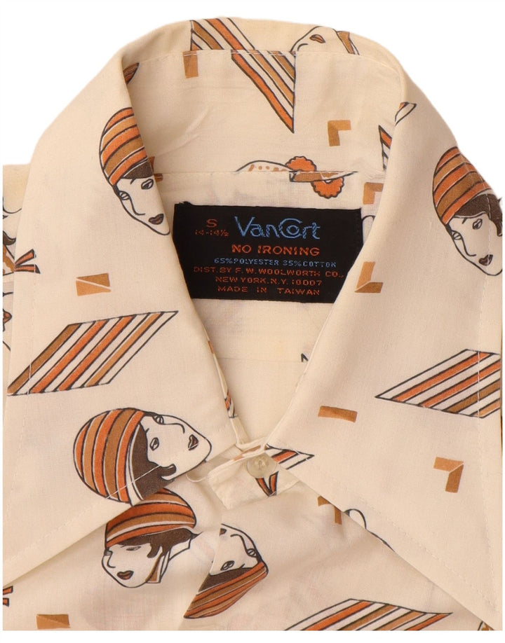 Camicia da uomo con motivo astratto VINTAGE taglia 14 14 1/2 piccola bianco sporco