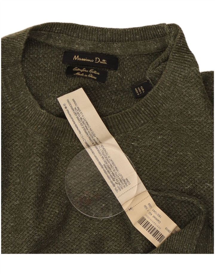 Massimo Dutti Mens Crew Neck Jumper Sweater Large Khaki Cotton