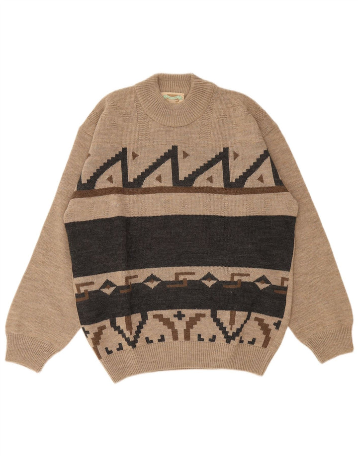 Maglione girocollo da uomo Life Line IT 50 Lana geometrica beige medio