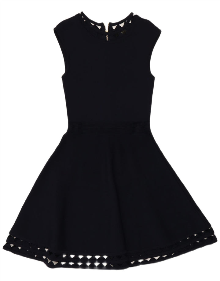Ted Baker Abito da donna slim fit a trapezio taglia 2 piccolo in viscosa blu navy