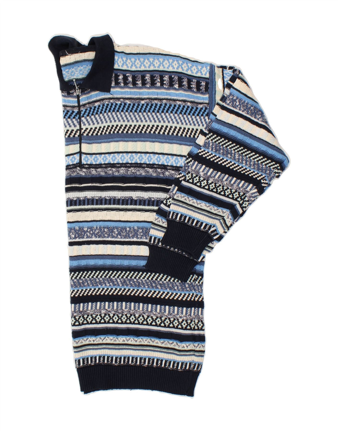 VINTAGE Maglione da uomo con collo alto a righe grandi blu