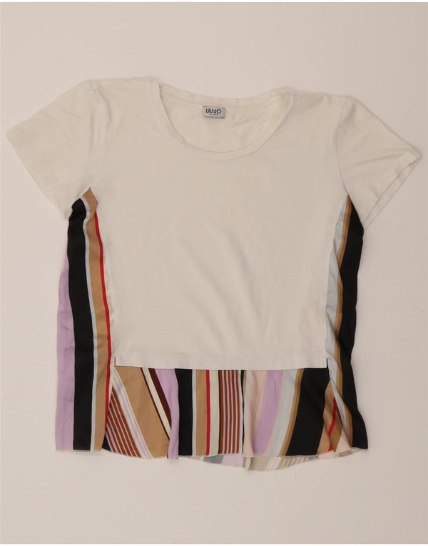 T-shirt da donna LIU JO Top UK 14 cotone a righe bianche medie
