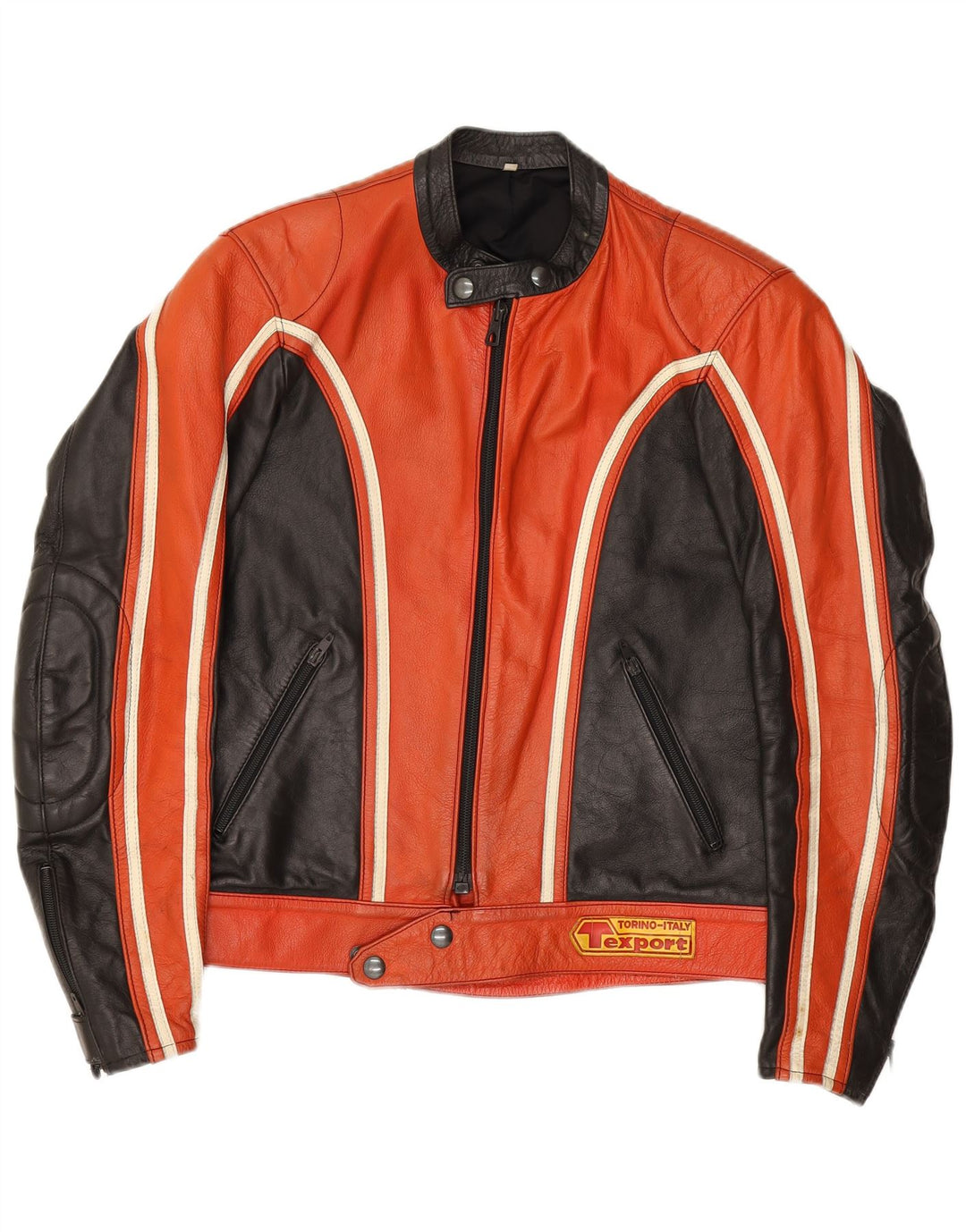 Giacca da corsa in pelle da donna vintage IT 52 2XL Colorblock rosso