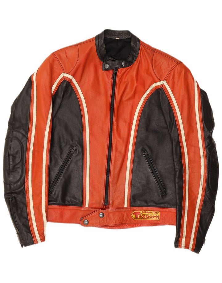 Giacca da corsa in pelle da donna vintage IT 52 2XL Colorblock rosso