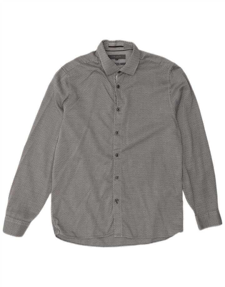 Ted Baker Camicia da uomo vestibilità moderna taglia 16 grande grigio geometrico